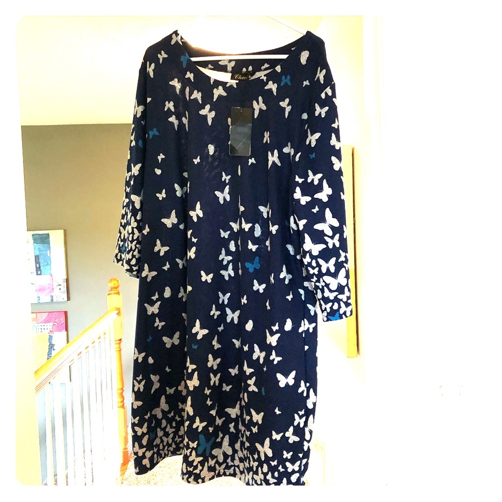 Navy shift dress with butterflies - NWT